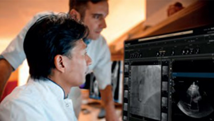 Dw&oacute;ch lekarzy płci męskiej przeglądających skany