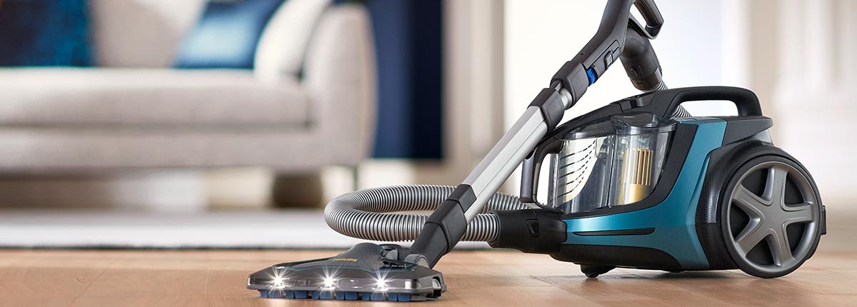 Odkurzacz bezworkowy Philips z technologią cyklotronową i podświetlaną końc&oacute;wką do podłogi.