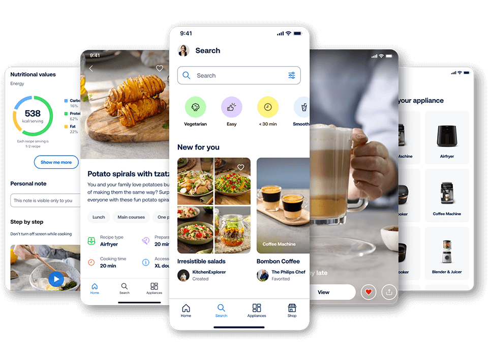 Wiele ekran&oacute;w HomeID pokazujących r&oacute;żne funkcje aplikacji
