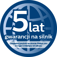 Pięcioletnia gwarancja Philips na żywotność silnik&oacute;w odkurzaczy.
