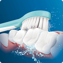 Technologia mikrobąbelk&oacute;w szoczteczek elektrzycznych Sonicare wykorzystywana do dokładnego czyszczenia największych zakamark&oacute;w dziecięcych zęb&oacute;w i jamy ustnej.
