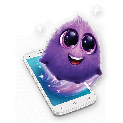 Sparkly, gł&oacute;wny bohater aplikacji Philips Sonicare wspierającej czyszczenie zęb&oacute;w przez dzieci, wyświetlający się na ekranie smartfona.