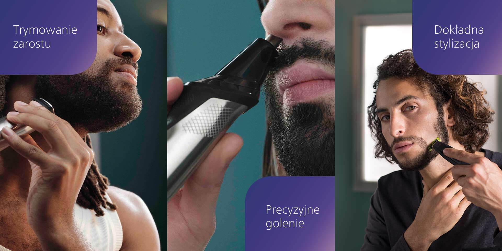 Wszechstronne zastosowanie zestawu golarek Philips MG9710/90 do przycinania i golenia r&oacute;żnych części męskiego ciała.